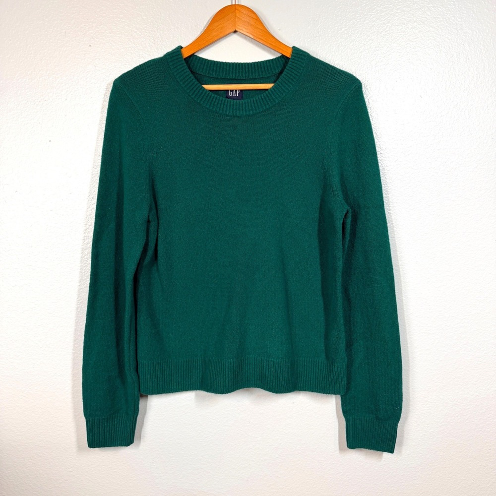 GAP Sweater Women M Green Crewneck Pullover Long Sleeve Cotton Blend Ribbed Trim
